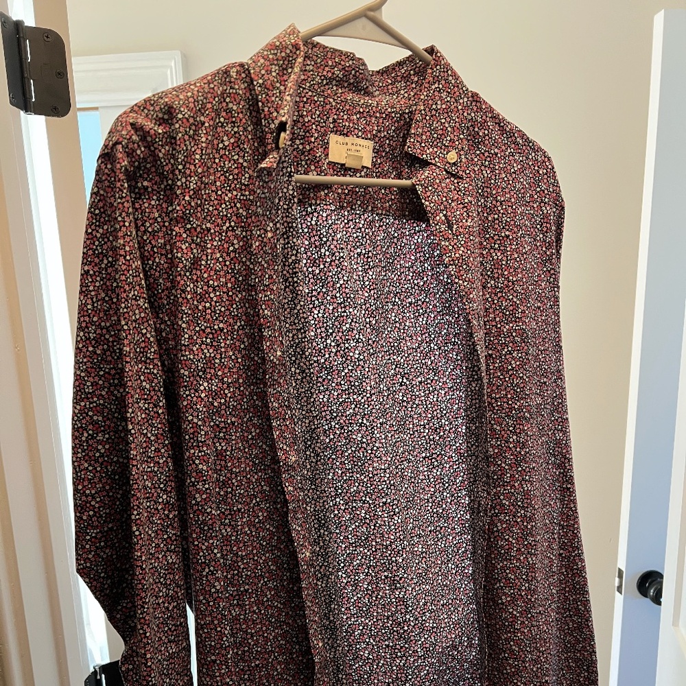 Club Monaco Floral Button-down Long Sleeve Shirt Small Slim Fit